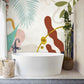 It is recommended to apply this wallpaper mural, which has an abstract design of colourful leaves, in the bathroom.