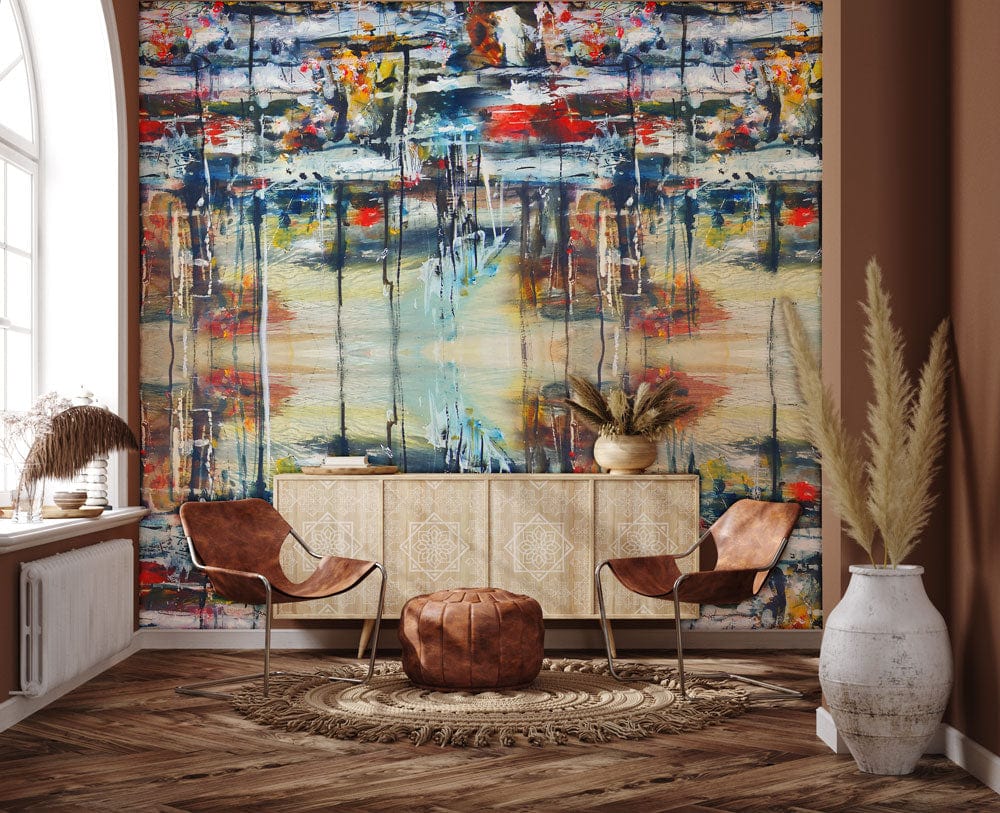 Wall Art Decoration with Abstract Colorful Painting Wallpaper Mural for Hallway