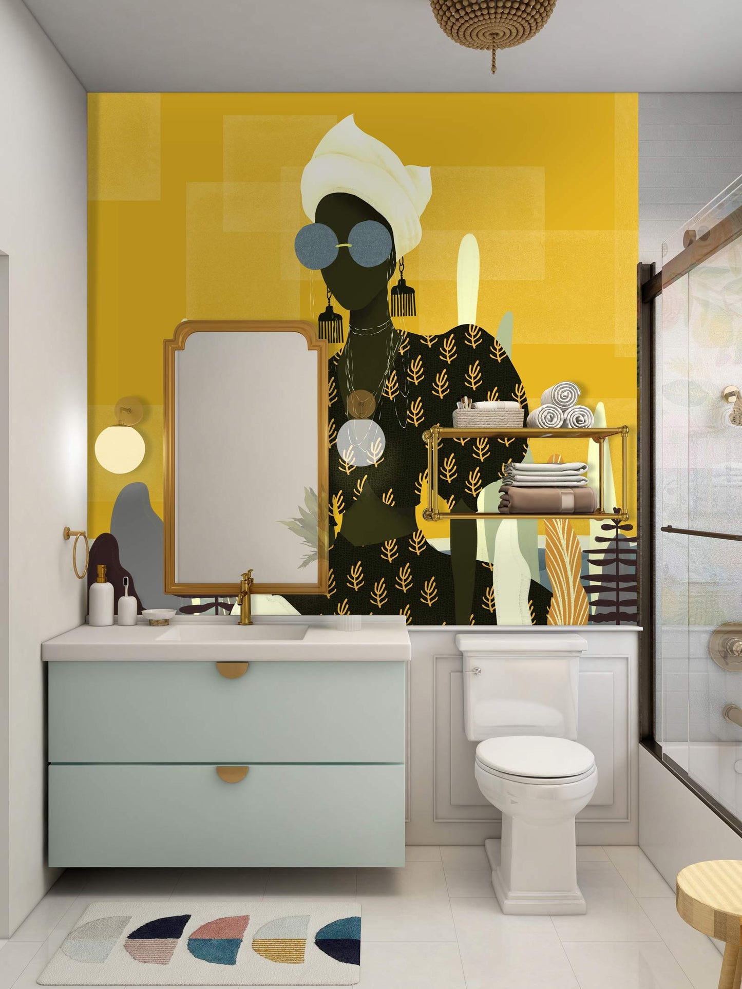 Abstract Figure Wallpaper Mural Powder Room