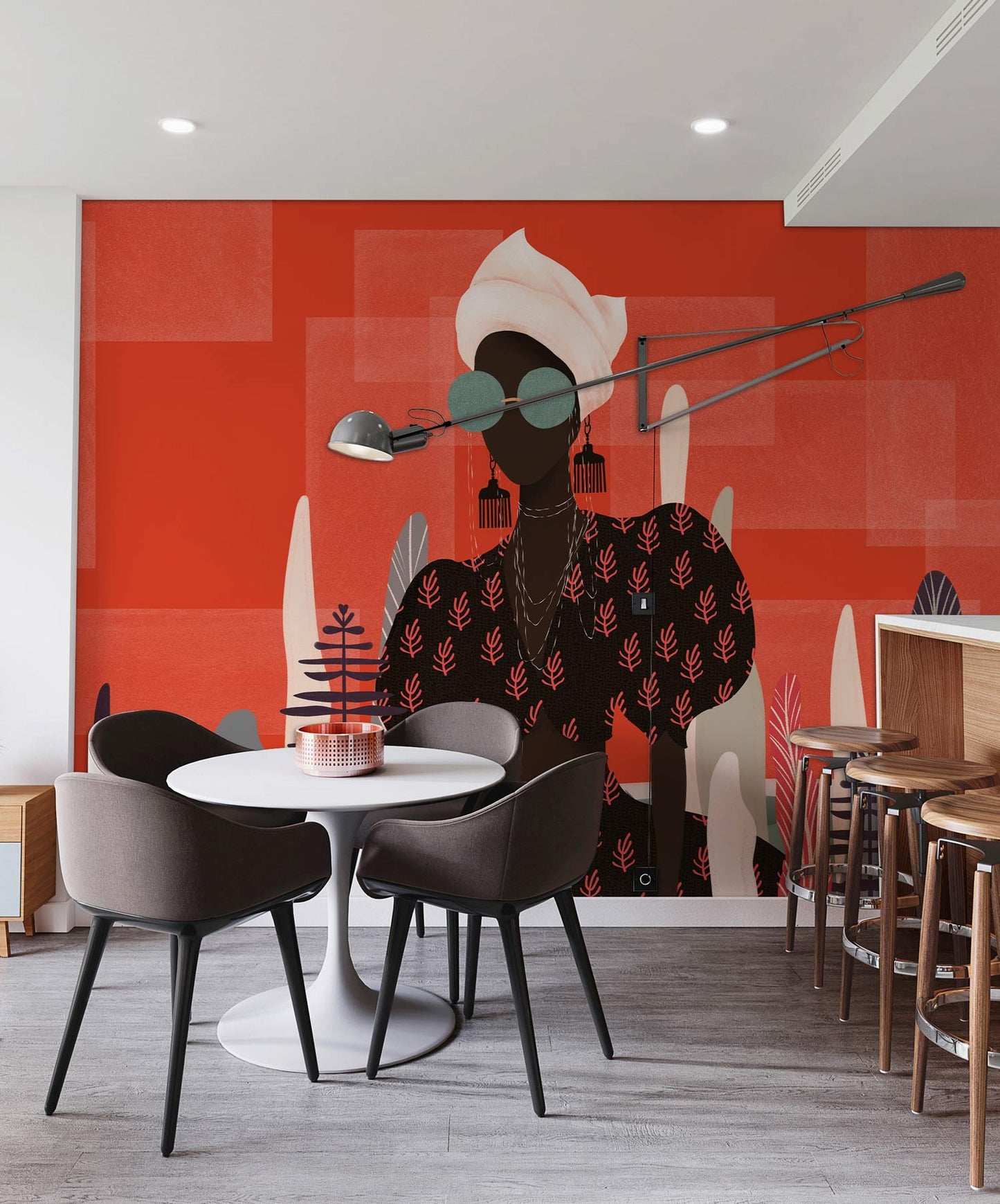 Abstract Artistic Red Boho Mural Wallpaper in dining room