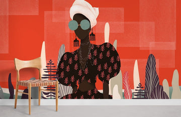Abstract Artistic Red Boho Mural Wallpaper