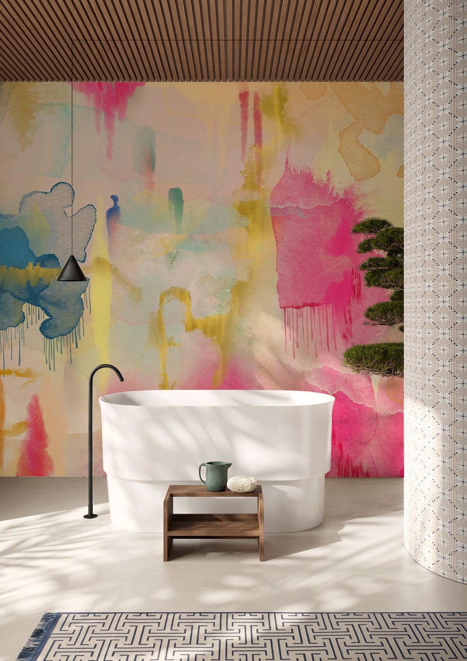 Abstract Watercolor Brushstroke Wallpaper in bathroom