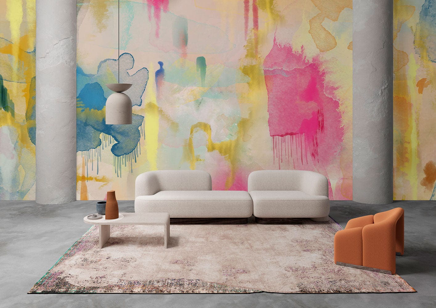 Abstract Watercolor Brushstroke Wallpaper in living room