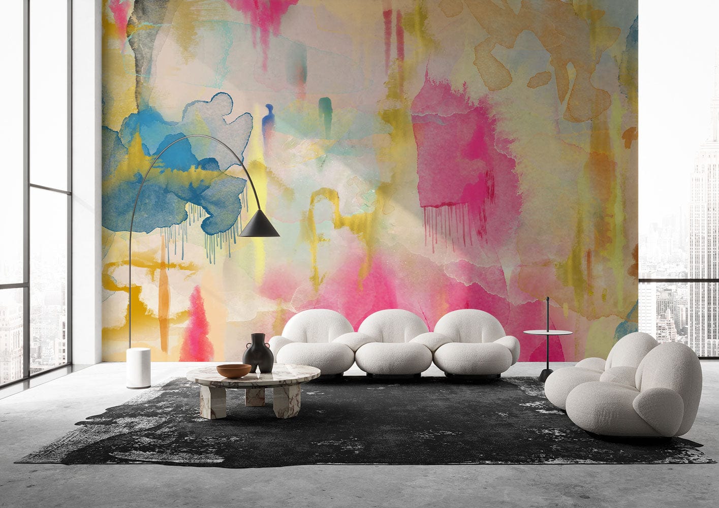 Abstract Watercolor Brushstroke Wallpaper in living room