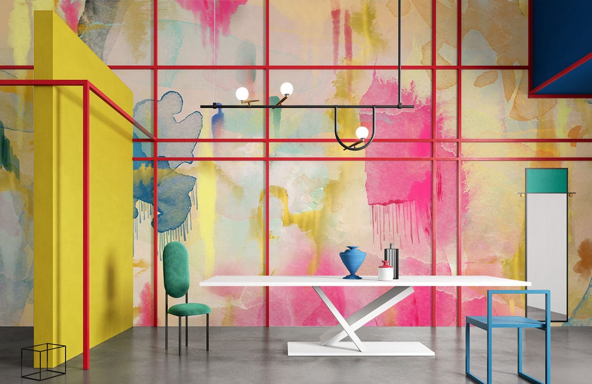 Abstract Watercolor Brushstroke Wallpaper in dining room