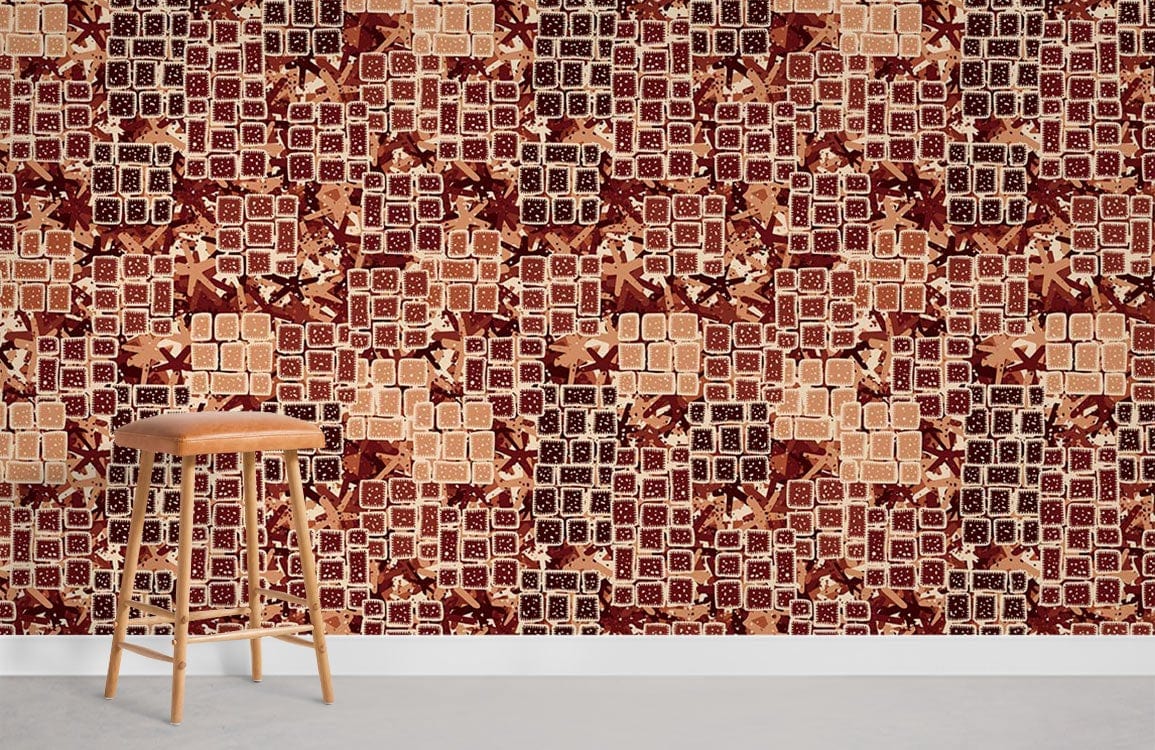 Rustic Brick Mosaic Geometric Mural Wallpaper