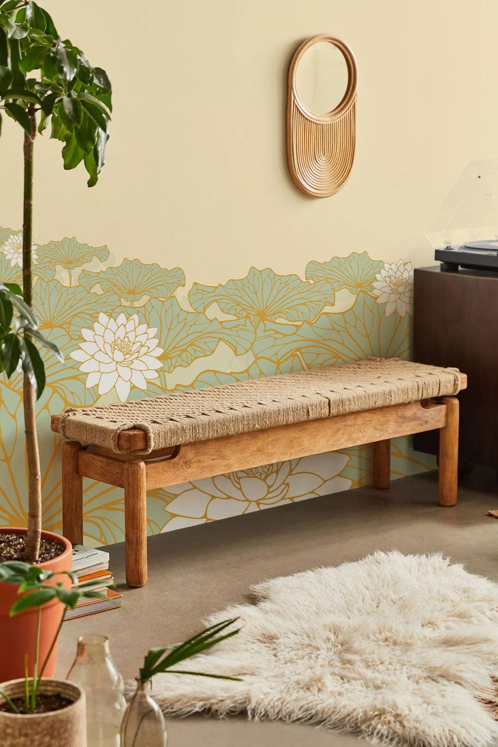 Hallway Decorative Wallpaper Mural Featuring an Abstract Lotus Pool