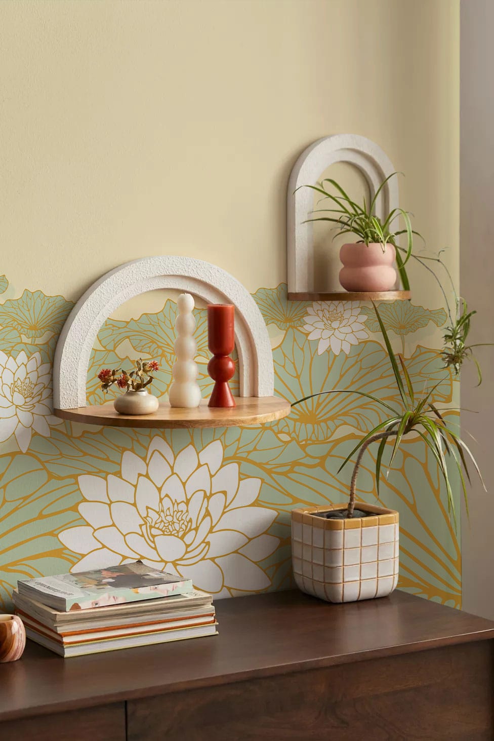 Wallpaper mural featuring an abstract lotus pool design, perfect for use in the hallway.