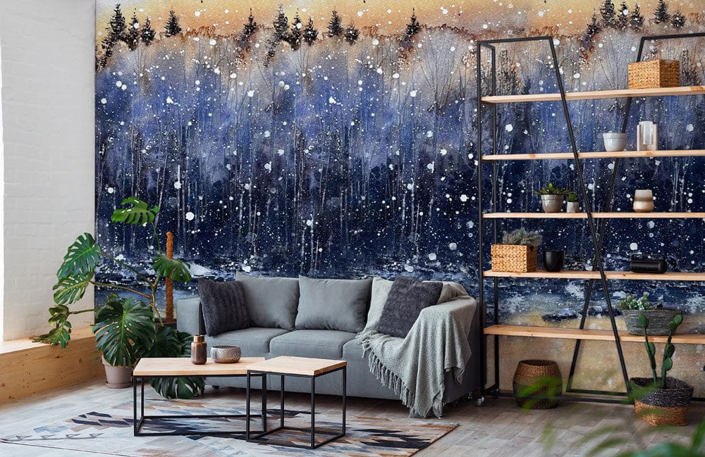 abstract painting forest wall mural living room custom design