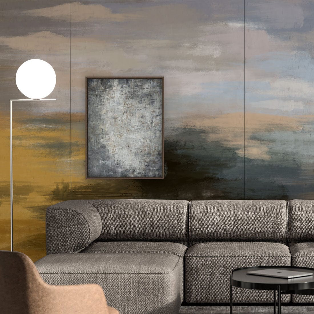 mural wallpaper painting with an abstract painting design for interior use in the living room
