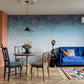 abstract blue pattern wall mural living room interior