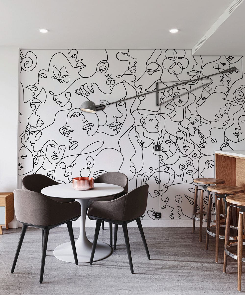 To Be Utilized as an Accent Piece in the Dining Room, This Abstract Lines Portrait Wallpaper Mural