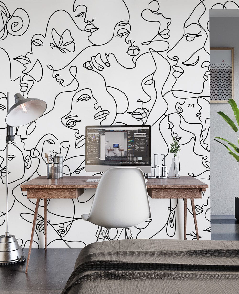 Decoration for the Home or Office Using an Abstract Portrait Lines Wallpaper Mural