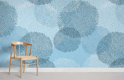 Blue Floral Blossom Geometric Mural Wallpaper