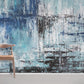A room with an abstract wallpaper mural painting