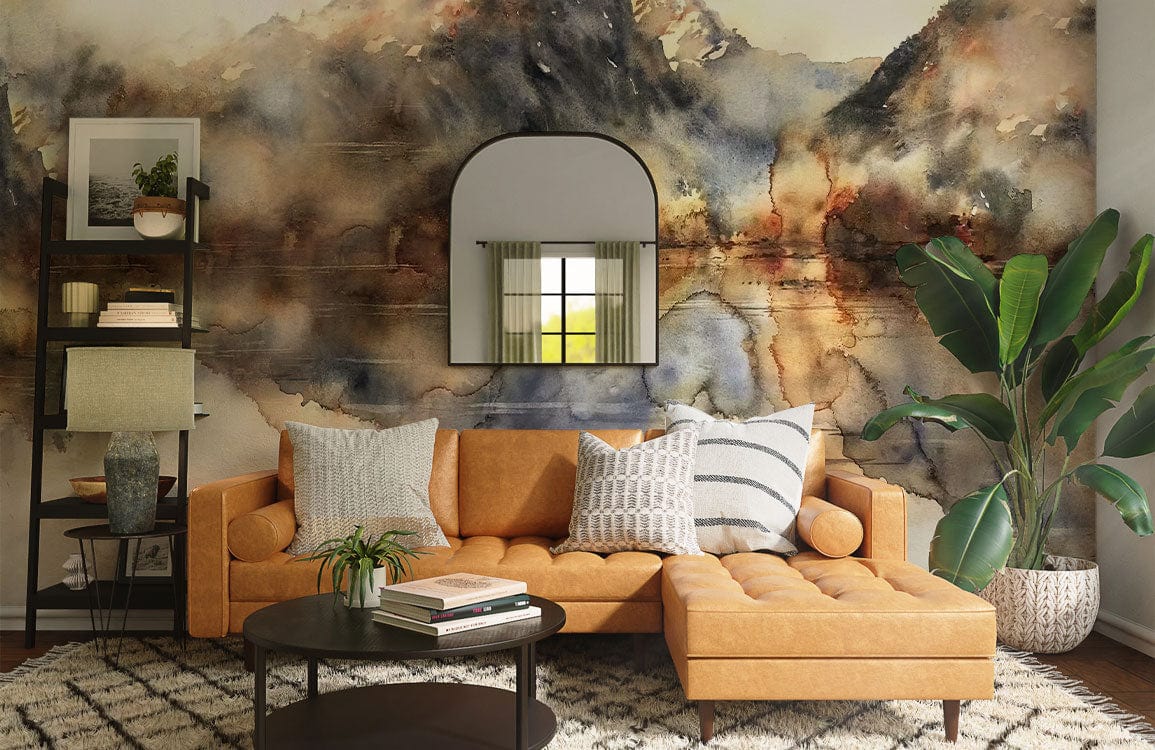 abstract watercolor mountain wall mural living room decor