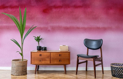 Ombre Watercolor Blush Mural Wallpaper in living room
