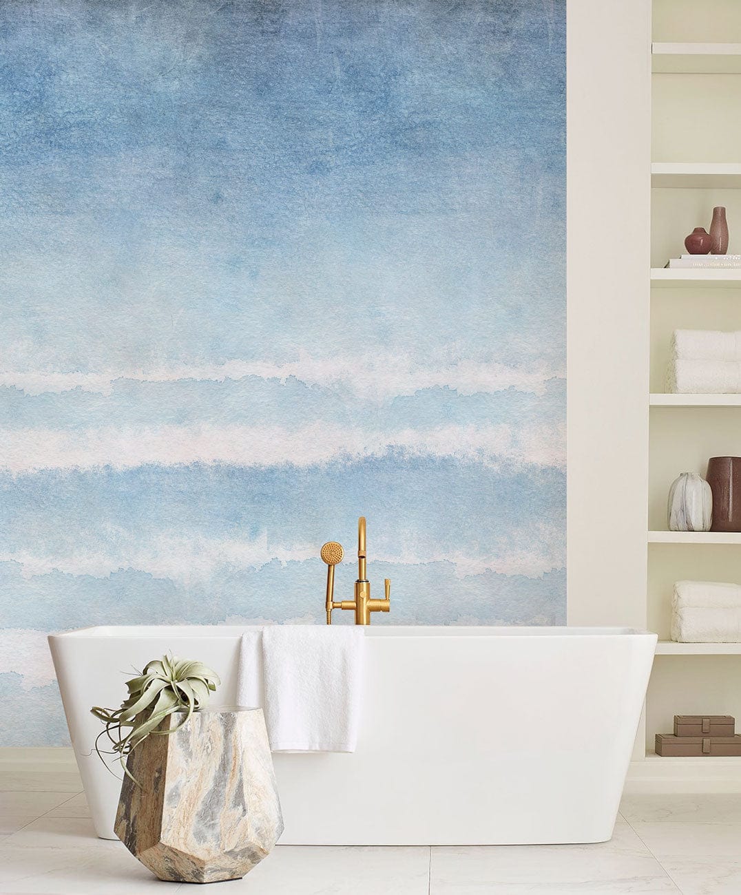 abstract watercolor ombre mural for bathroom design