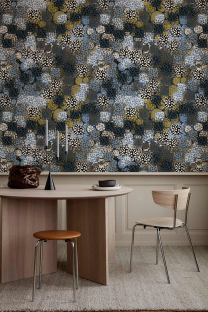 Abstract Geometric Navy Gold Mural Wallpaper in dining room