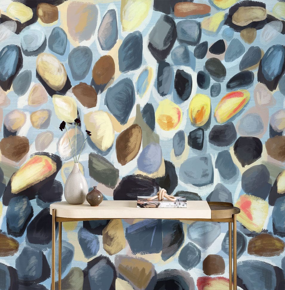 Wallcovering Mural with Abstract Watercolor Rocks for Use in Hallway Decorations