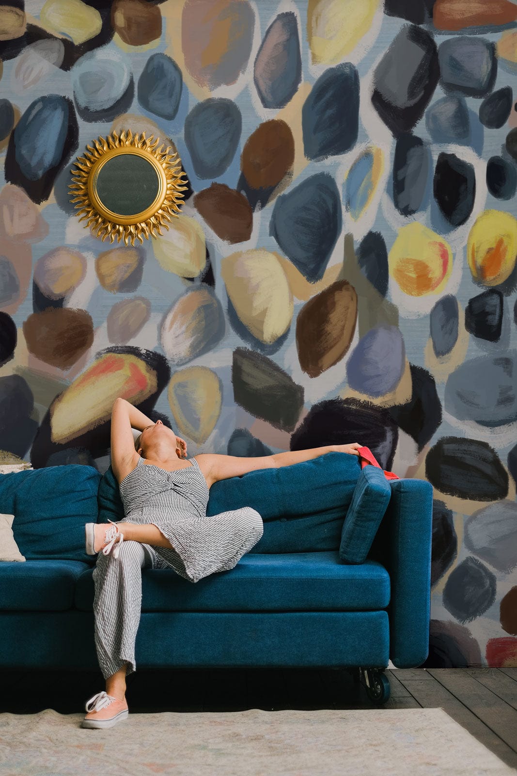 Wallpaper Mural with an Abstract Watercolor Rocks Design for the Living Room Décor