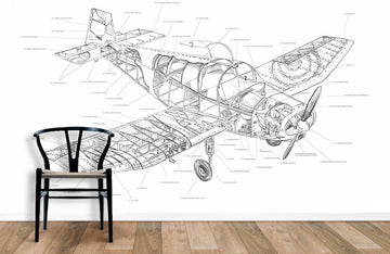Vintage Airplane Blueprint Mural Wallpaper