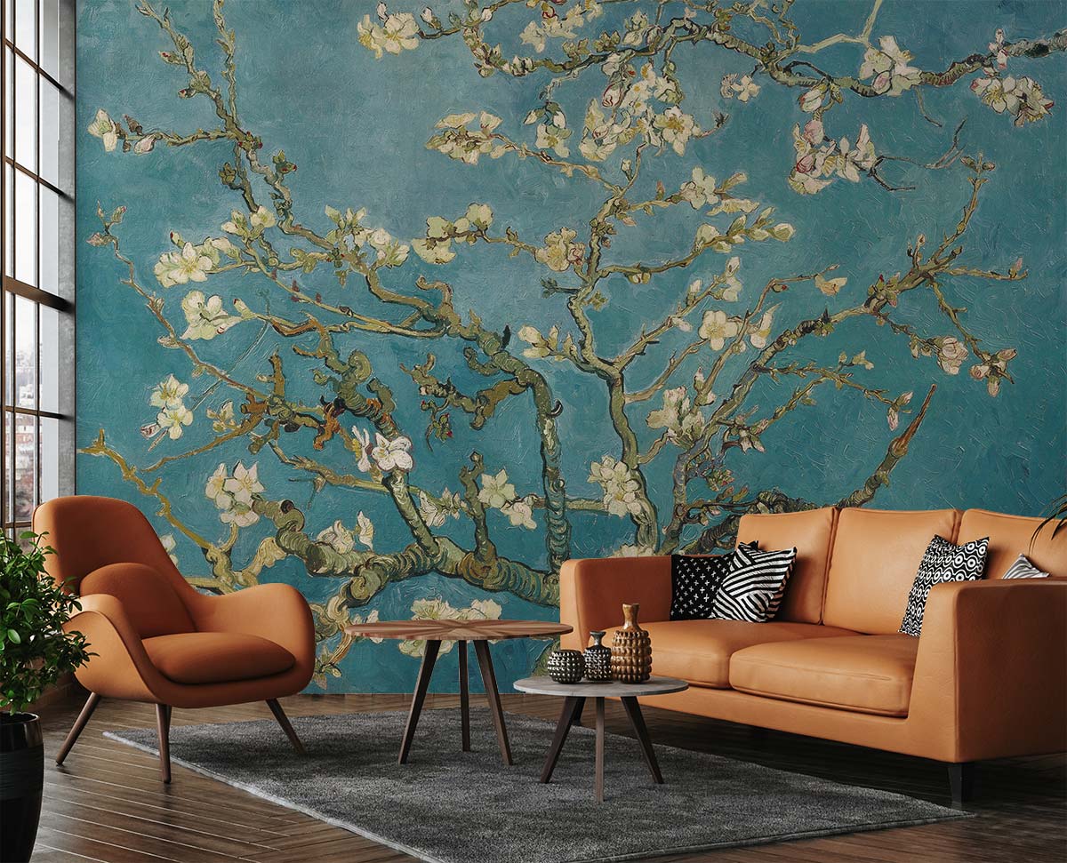 Almond Flower oil painting wallpaper Mural for living Room decor