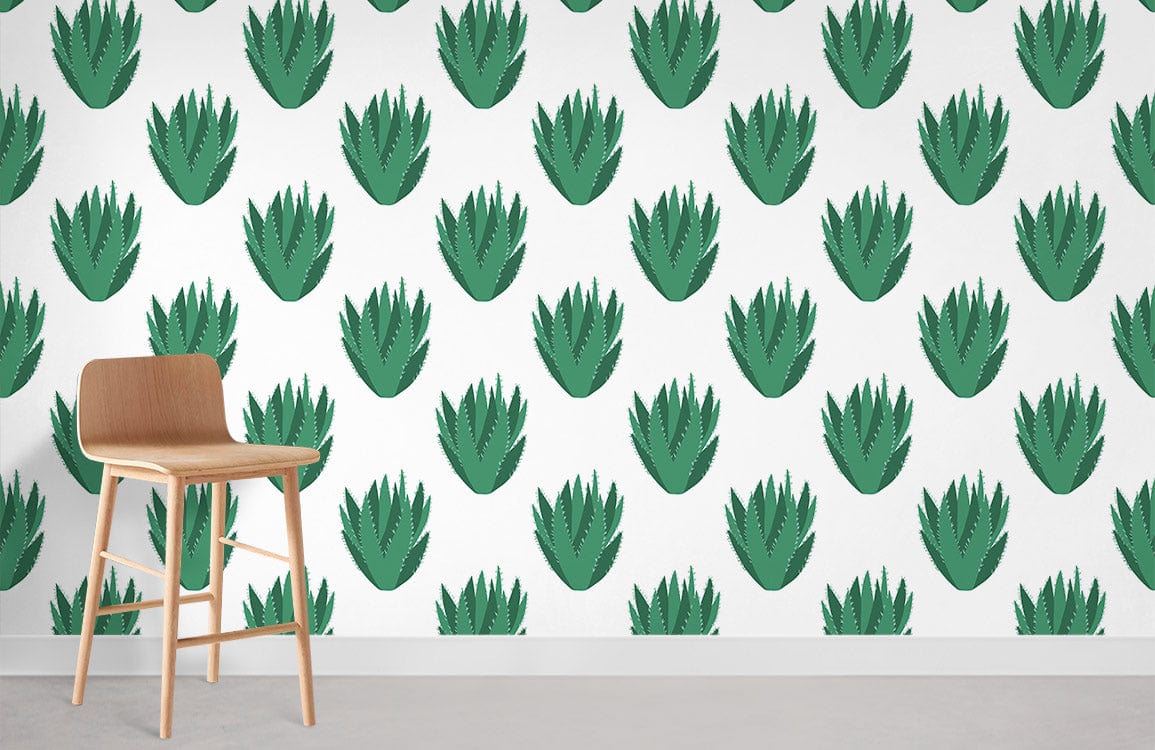 Aloe Cactus Green Mural Wallpaper Room