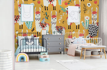 Murale papier peint chambre d'enfants lama joyeux