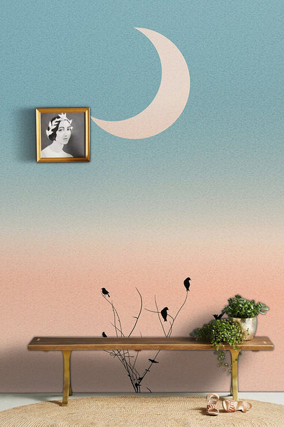 Serene Twilight Birds Silhouette Mural Wallpaper in living room