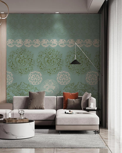 custom grren floral pattern wallpaper mural for hallway