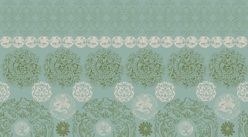 Vintage Teal Damask Mural Wallpaper