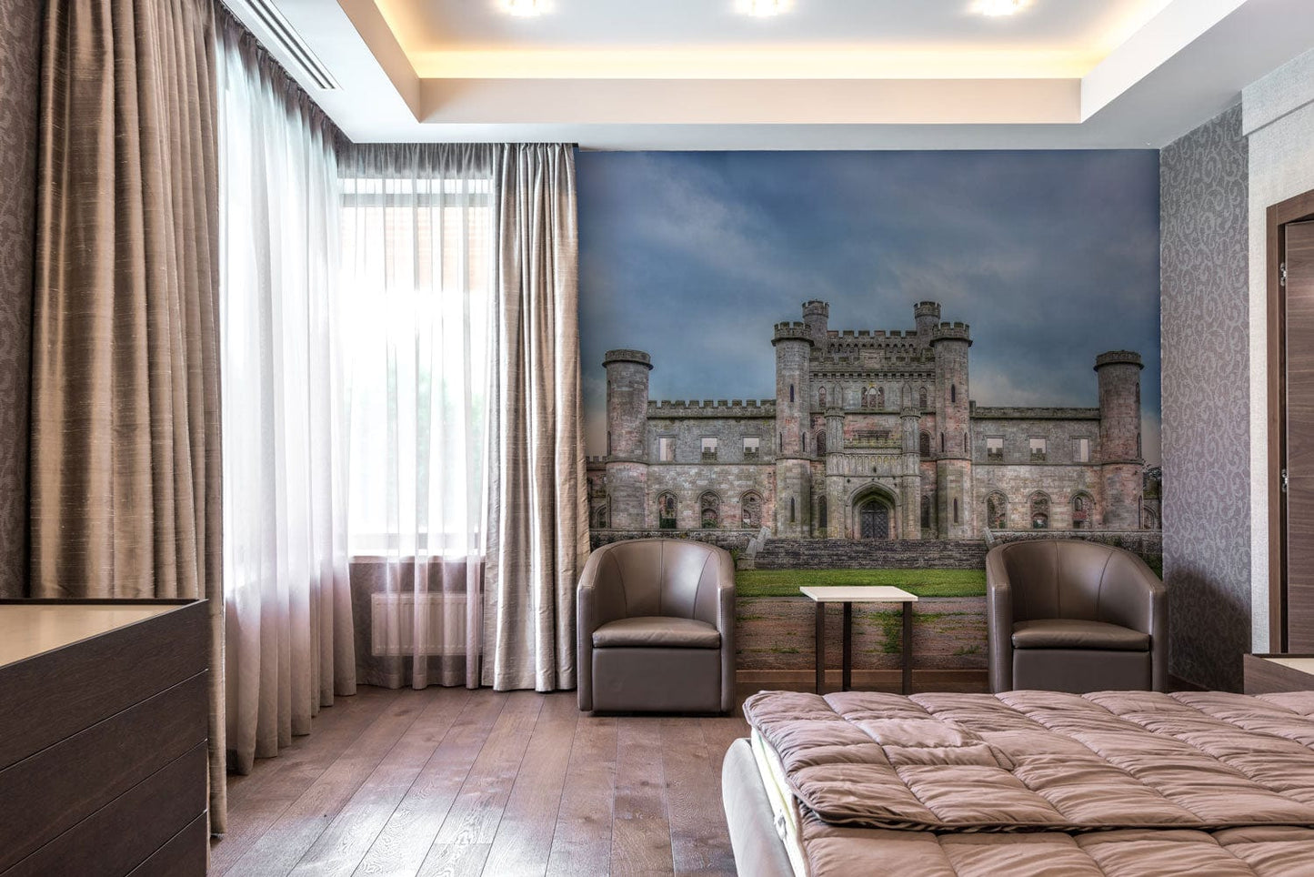 Wallpaper mural featuring an ancient scene of Lowther Castle, perfect for decorating a bedroom.