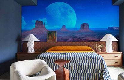 Mystical Moonlight Desert Landscape Mural Wallpaper in bedroom