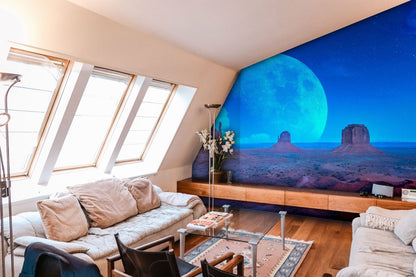 Mystical Moonlight Desert Landscape Mural Wallpaper in living room
