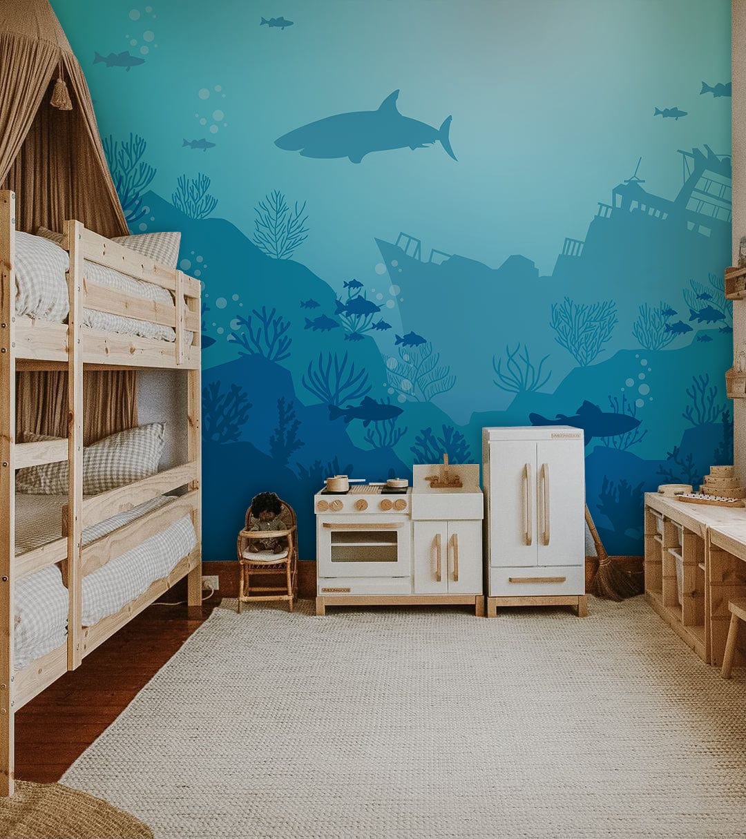 a blue ocean globe cartoon wallpaper designed just for a child's bedroom