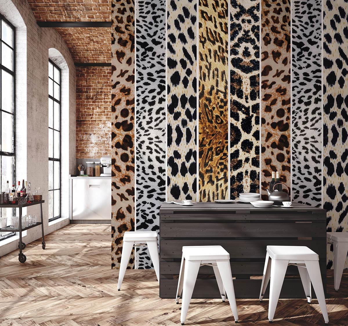 animal skin wallpaper crafted into an original work of art for the space