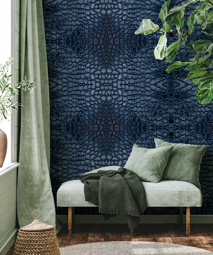 Blue Crocodile Skin Abstract Wallpaper in lounge