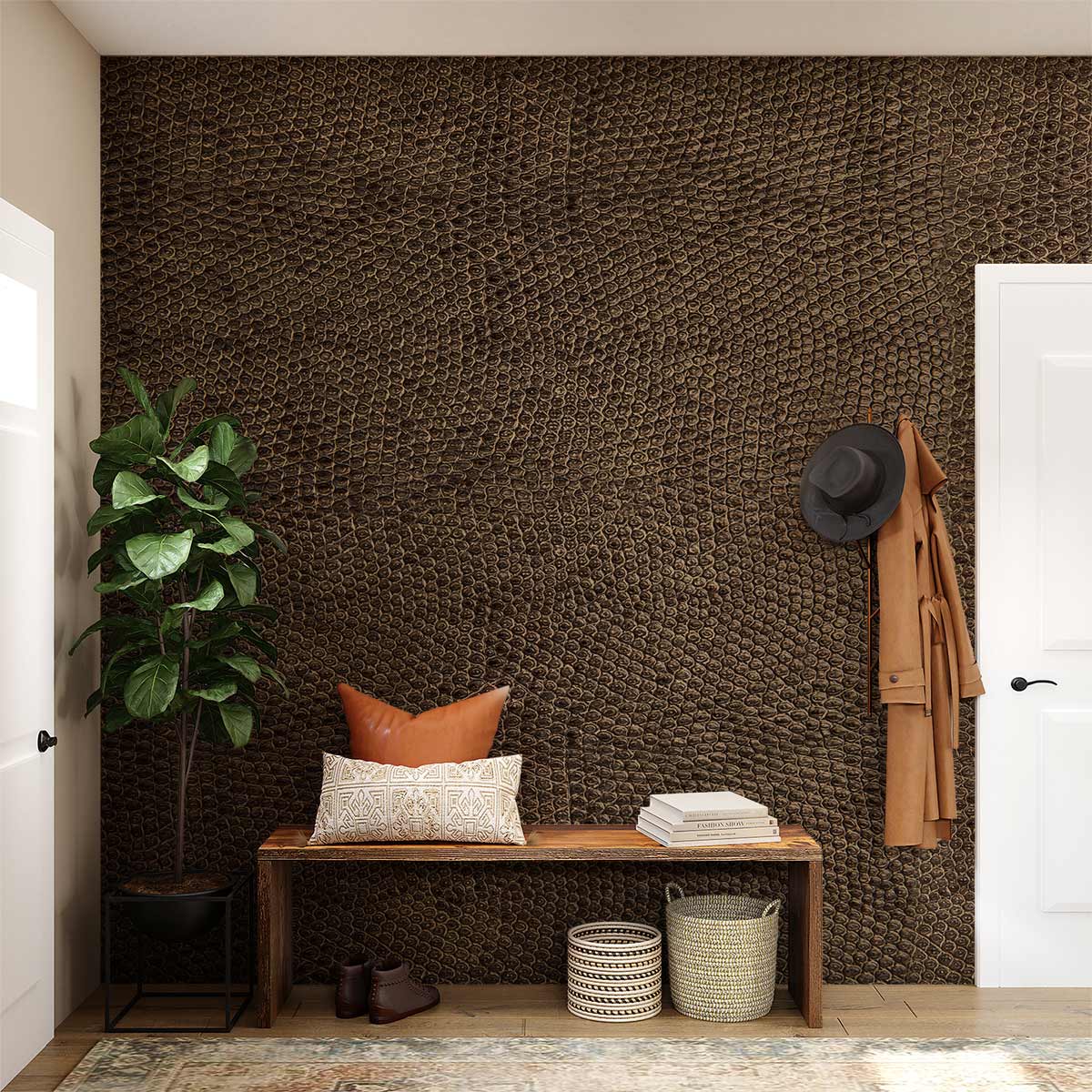 Sophisticated Crocodile Texture Mural Wallpaper in entryway