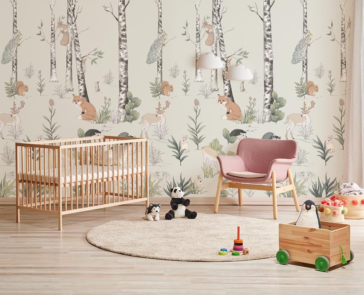 animal in forest wallpaper mural nursery art decor