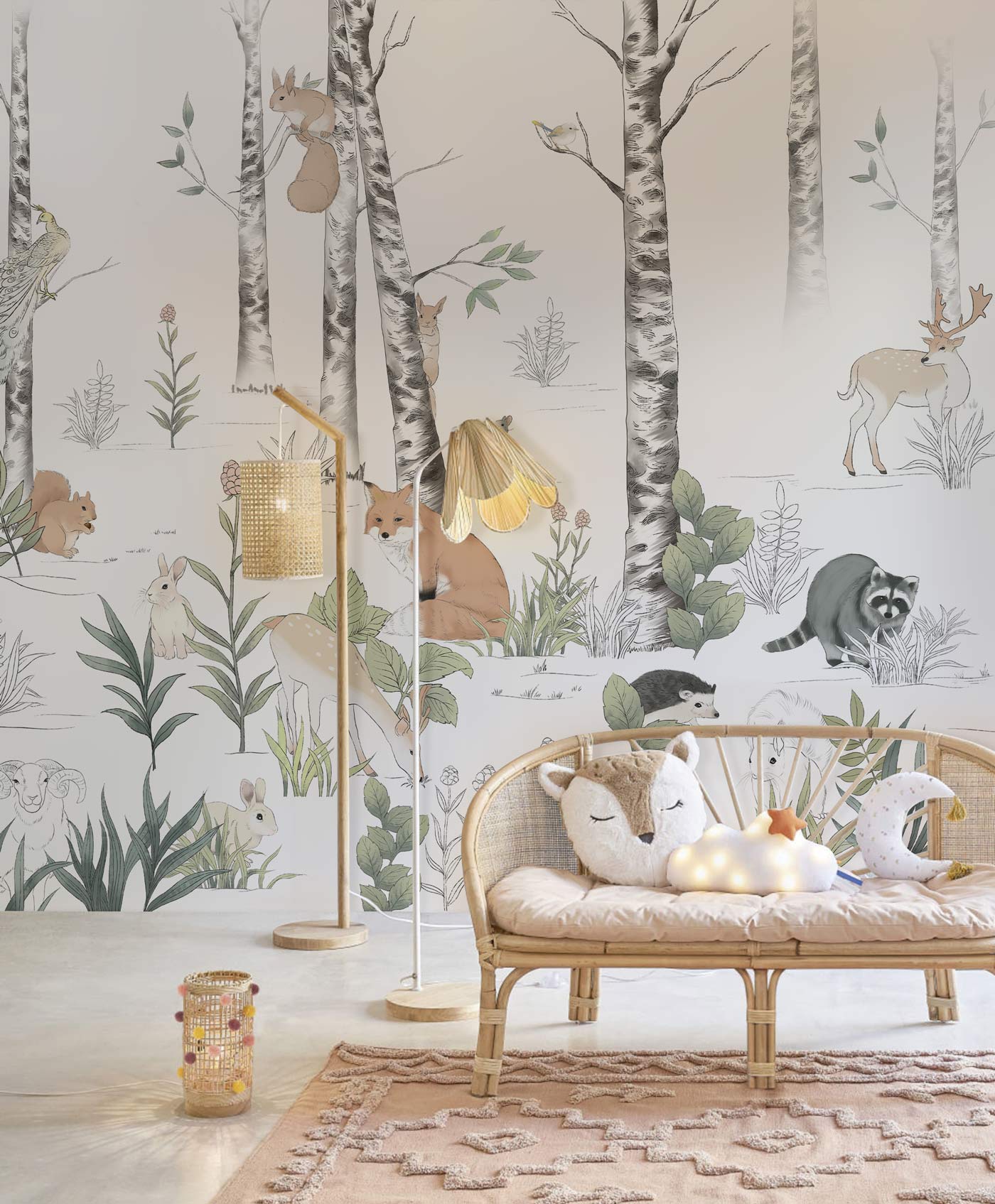 Painted Forest Animals Wall Mural for hallway