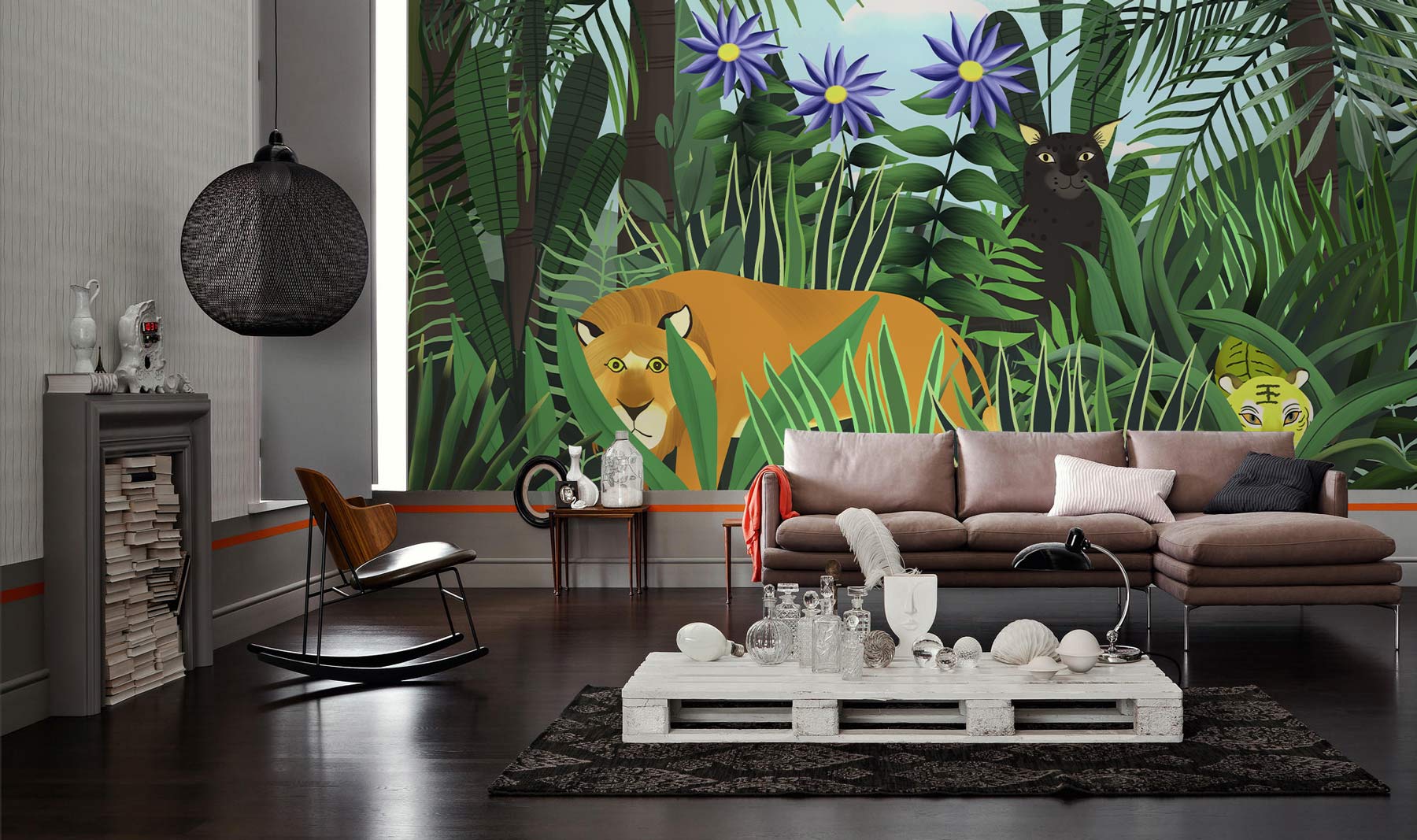 Animals of the Jungle Wallpaper Mural Used as Living Room Decoration