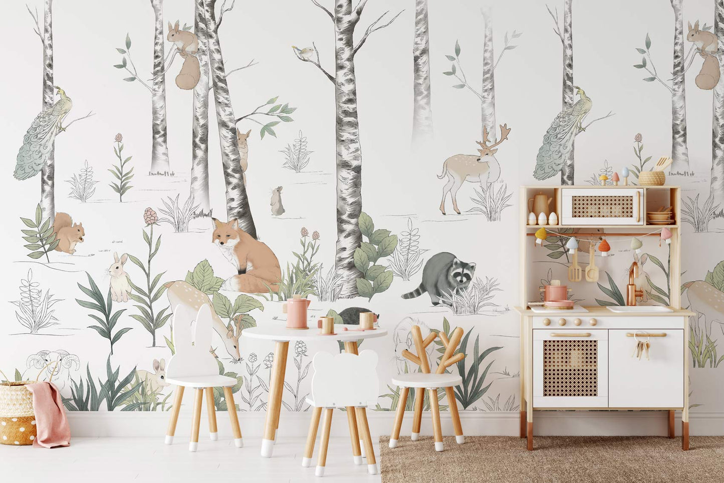 Painted Forest Animals Wall Mural for kid's Room decor
