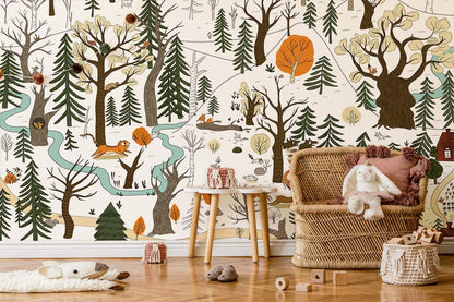Whimsical Forest Animals Wallpaper in child's room