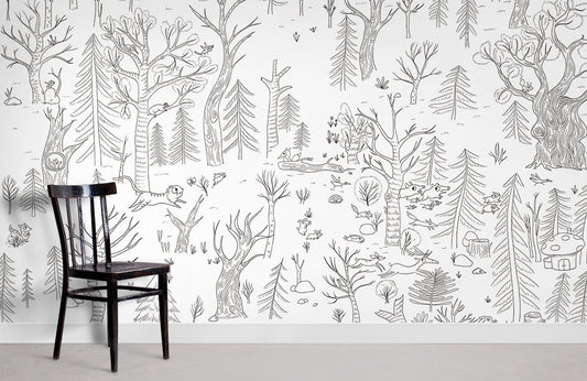 Enchanted Forest Line Art Children's Wallpaper Mural