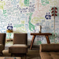 Colorful Hand-Drawn Animal Kid's Mural Wallpaper in living room