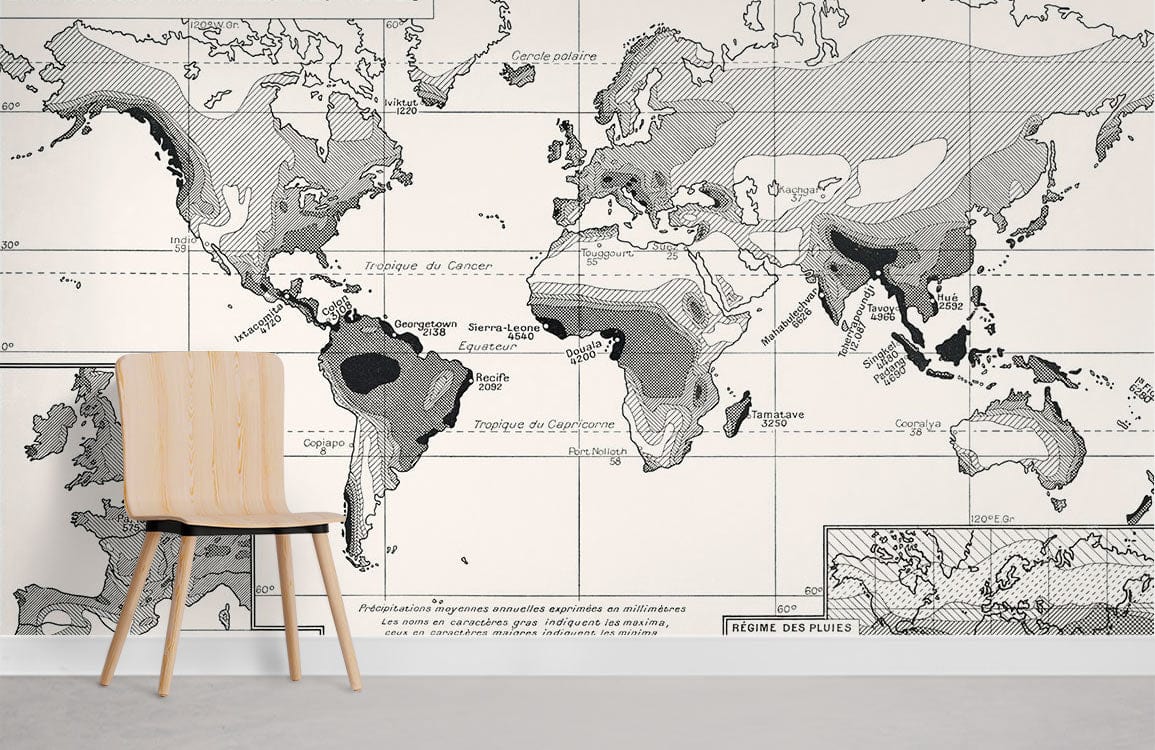 Annual Rainfall Distribution Map Wall Mural For Room