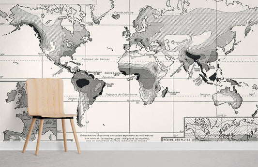 Annual Rainfall Distribution Map Wall Mural For Room