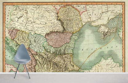 Vintage Map Print Mural Wallpaper in office