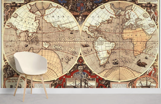 Vintage Nautical World Map Wall Mural